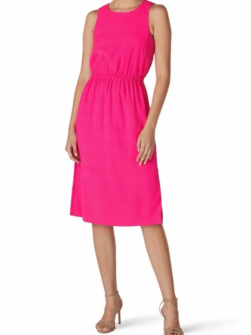 J Crew Bright Pink Sleeveless Elastic-Waist Midi Dress Size 2